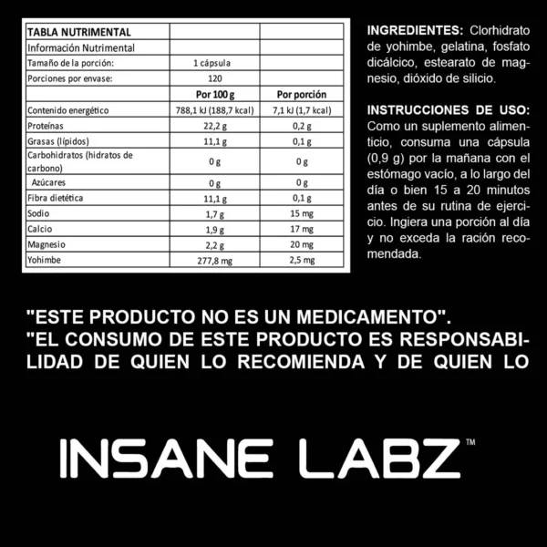 Insane Labz Yohimbine HCL 120 Caps - Image 2